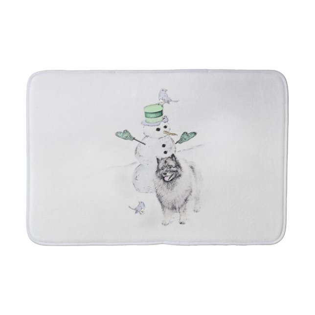 Keeshond Christmas Snowman Painting Dog Art Bath Mat (Front)