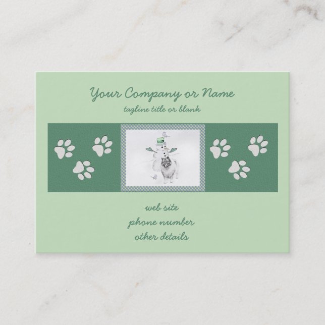 Keeshond Christmas Snowman Painting Dog Art Business Card (Front)