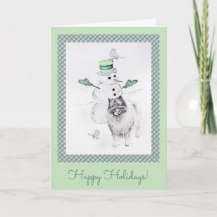 Keeshond Christmas Snowman Painting Dog Art Card