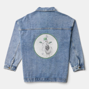 Keeshond Christmas Snowman Painting Dog Art Denim Jacket