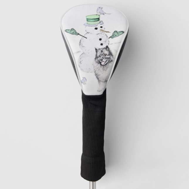 Keeshond Christmas Snowman Painting Dog Art Golf Head Cover (Front)