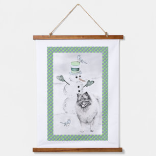 Keeshond Christmas Snowman Painting Dog Art Hanging Tapestry