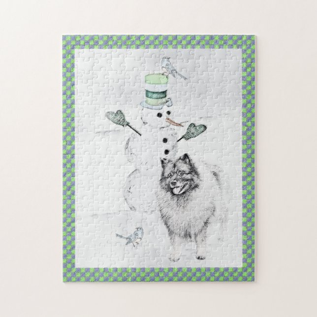 Keeshond Christmas Snowman Painting Dog Art Jigsaw Puzzle (Vertical)