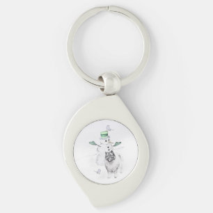 Keeshond Christmas Snowman Painting Dog Art Key Ring