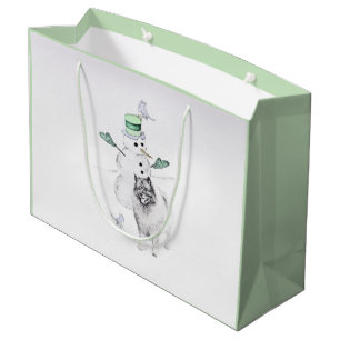 Keeshond Christmas Snowman Painting Dog Art Large Gift Bag
