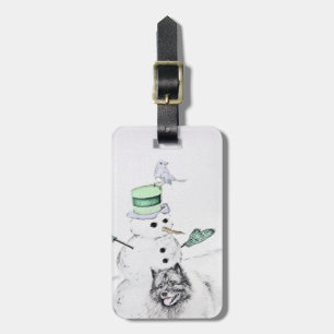 Keeshond Christmas Snowman Painting Dog Art Luggage Tag