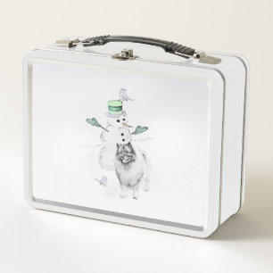 Keeshond Christmas Snowman Painting Dog Art Metal Lunch Box