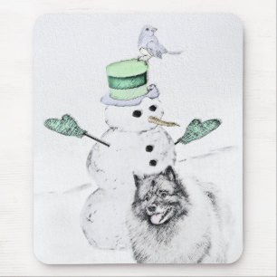 Keeshond Christmas Snowman Painting Dog Art Mouse Mat