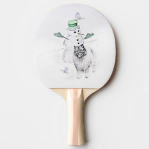 Keeshond Christmas Snowman Painting Dog Art Ping Pong Paddle
