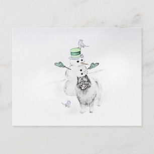 Keeshond Christmas Snowman Painting Dog Art Postcard
