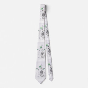 Keeshond Christmas Snowman Painting Dog Art Tie