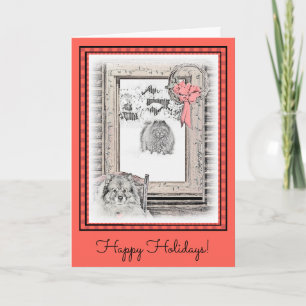 Keeshond Christmas Winter Window Painting Dog Art Card