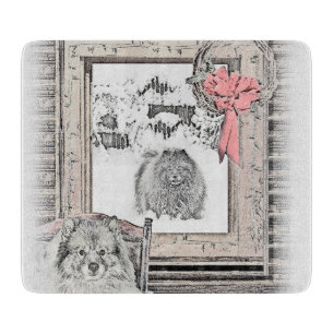 Keeshond Christmas Winter Window Painting Dog Art Cutting Board