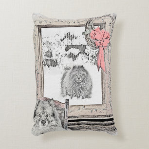 Keeshond Christmas Winter Window Painting Dog Art Decorative Cushion