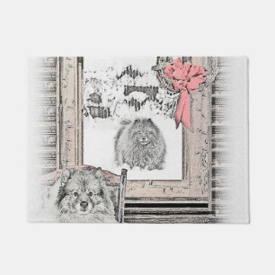 Keeshond Christmas Winter Window Painting Dog Art Doormat