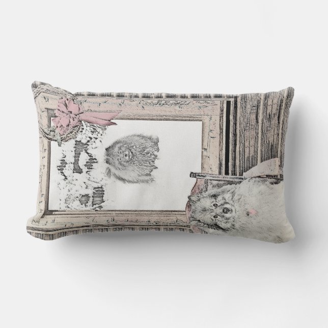 Keeshond Christmas Winter Window Painting Dog Art Lumbar Cushion (Front)