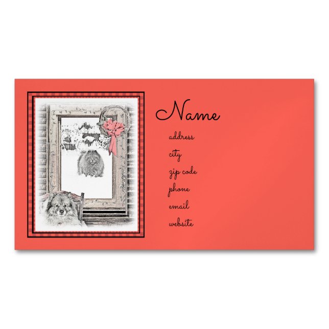 Keeshond Christmas Winter Window Painting Dog Art Magnetic Business Card (Front)