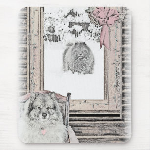 Keeshond Christmas Winter Window Painting Dog Art Mouse Mat