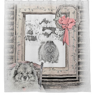 Keeshond Christmas Winter Window Painting Dog Art Shower Curtain
