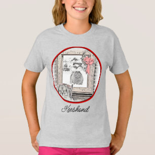 Keeshond Christmas Winter Window Painting Dog Art T-Shirt