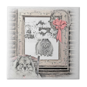 Keeshond Christmas Winter Window Painting Dog Art Tile