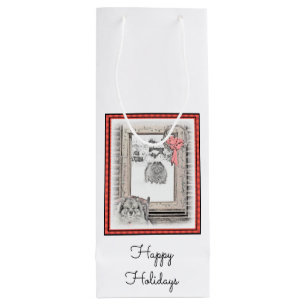 Keeshond Christmas Winter Window Painting Dog Art Wine Gift Bag