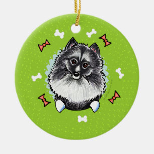 Keeshond Christmas Wreath Ceramic Tree Decoration