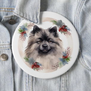 Keeshond Christmas Wreath Festive Pup 6 Cm Round Badge