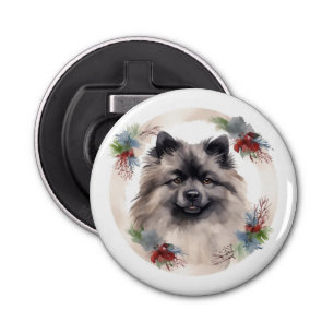 Keeshond Christmas Wreath Festive Pup Bottle Opener
