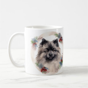 Keeshond Christmas Wreath Festive Pup Coffee Mug