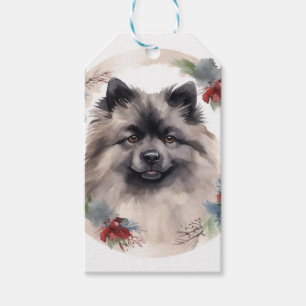 Keeshond Christmas Wreath Festive Pup Gift Tags