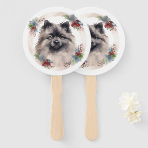Keeshond Christmas Wreath Festive Pup Hand Fan