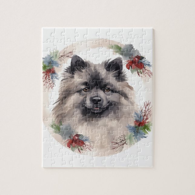 Keeshond Christmas Wreath Festive Pup Jigsaw Puzzle (Vertical)