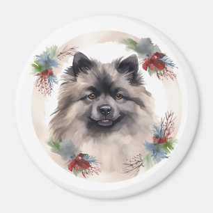 Keeshond Christmas Wreath Festive Pup Magnet