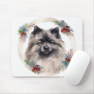 Keeshond Christmas Wreath Festive Pup Mouse Mat