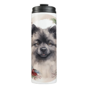 Keeshond Christmas Wreath Festive Pup Thermal Tumbler