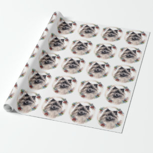 Keeshond Christmas Wreath Festive Pup Wrapping Paper