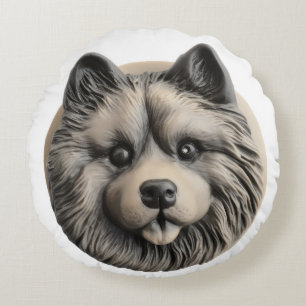 Keeshond Dog 3D Inspired Round Cushion