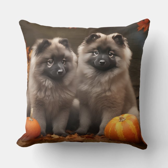 Keeshond Dog Autumn Halloween Cushion (Front)