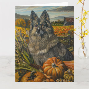 Keeshond Dog Autumn Harvest Thanksgiving Card