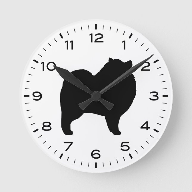 Keeshond Dog Breed Silhouette Round Clock (Front)