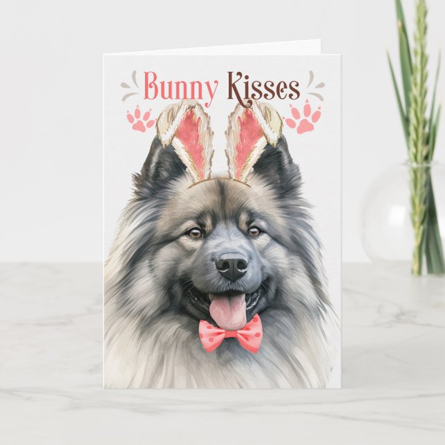 Keeshond Dog Bunny Ears for Easter Holiday Card (Front)