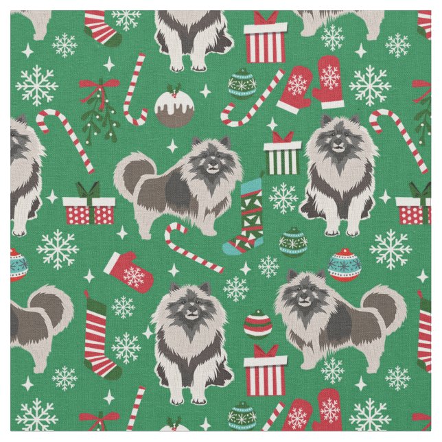 keeshond dog christmas fabric (Close Up)