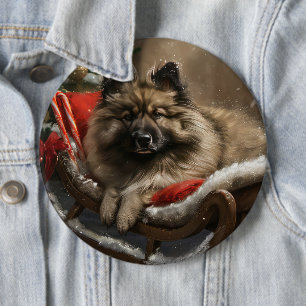 keeshond Dog Christmas Festive 6 Cm Round Badge