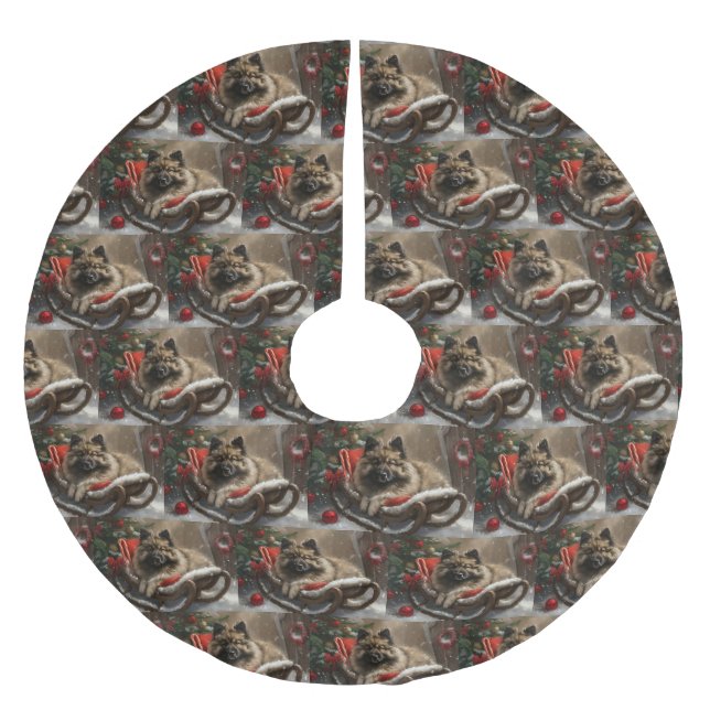 keeshond Dog Christmas Festive  Brushed Polyester Tree Skirt (Front)