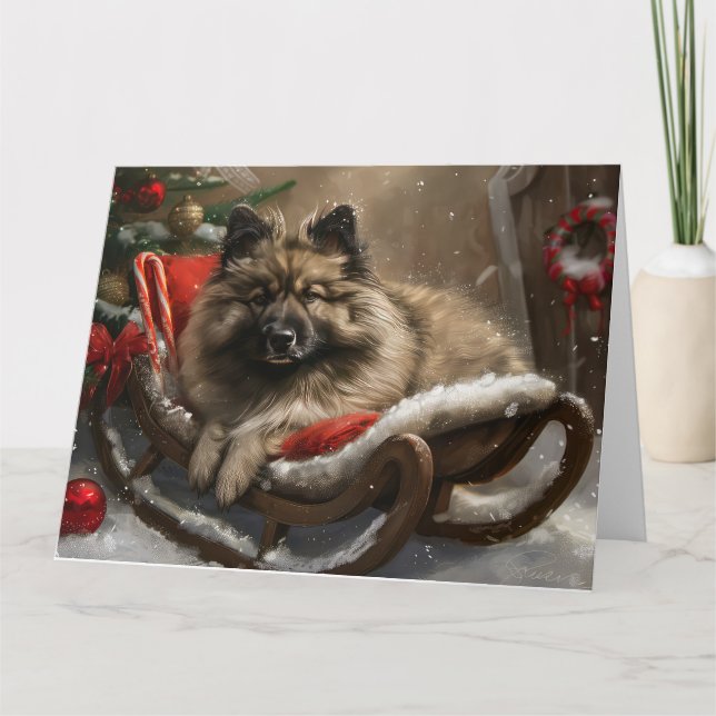 keeshond Dog Christmas Festive  Card (Front)