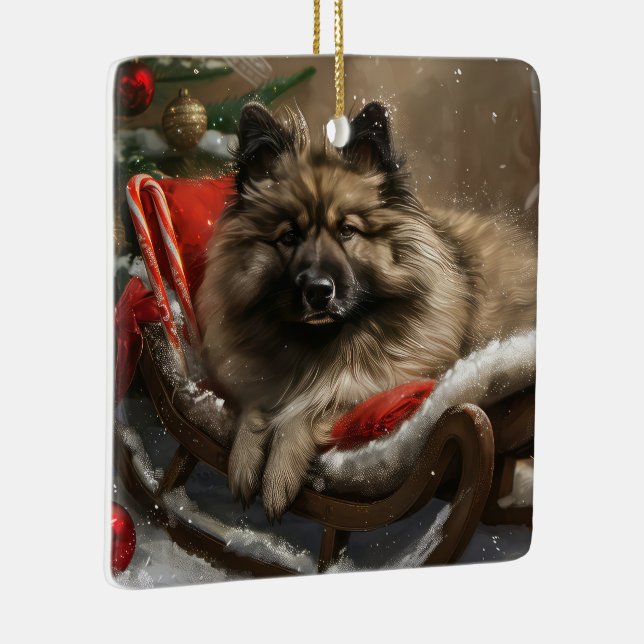 keeshond Dog Christmas Festive  Ceramic Ornament (Right)
