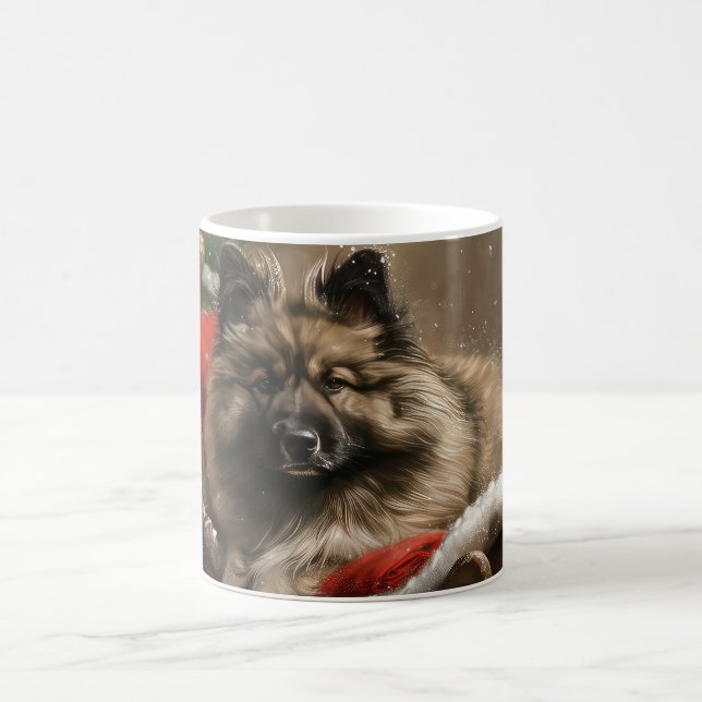 keeshond Dog Christmas Festive  Coffee Mug (Center)