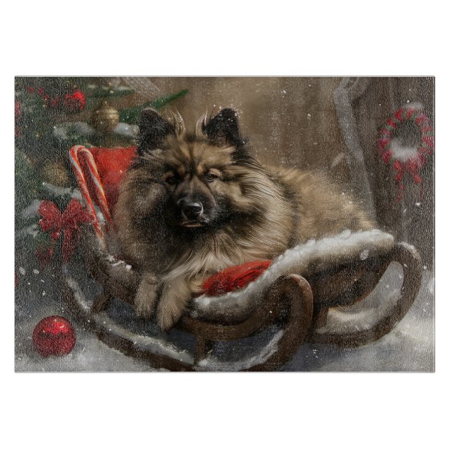 keeshond Dog Christmas Festive  Cutting Board (Front)