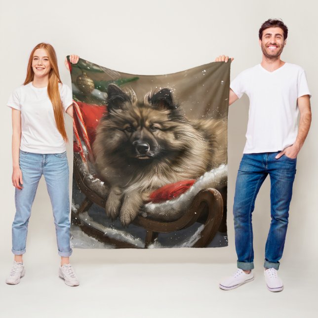 keeshond Dog Christmas Festive  Fleece Blanket (In Situ)